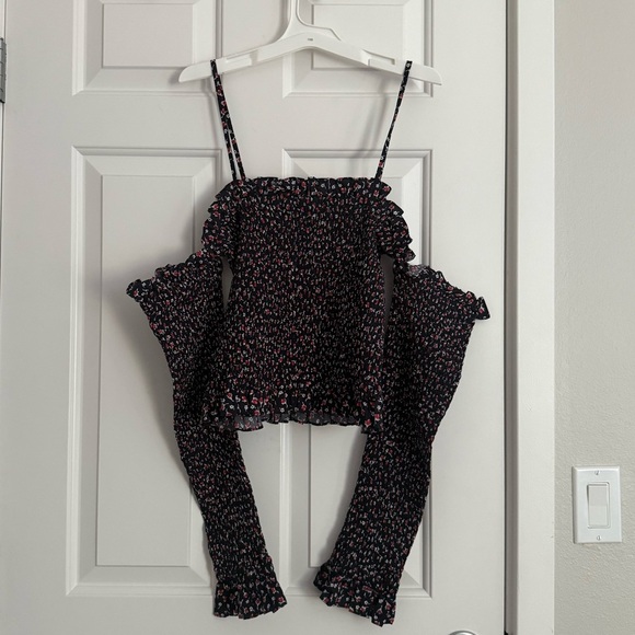 Polo Ralph Lauren Kezia Smocked Off The Shoulder Floral Top Size L - Navy - NWT - Picture 6 of 10